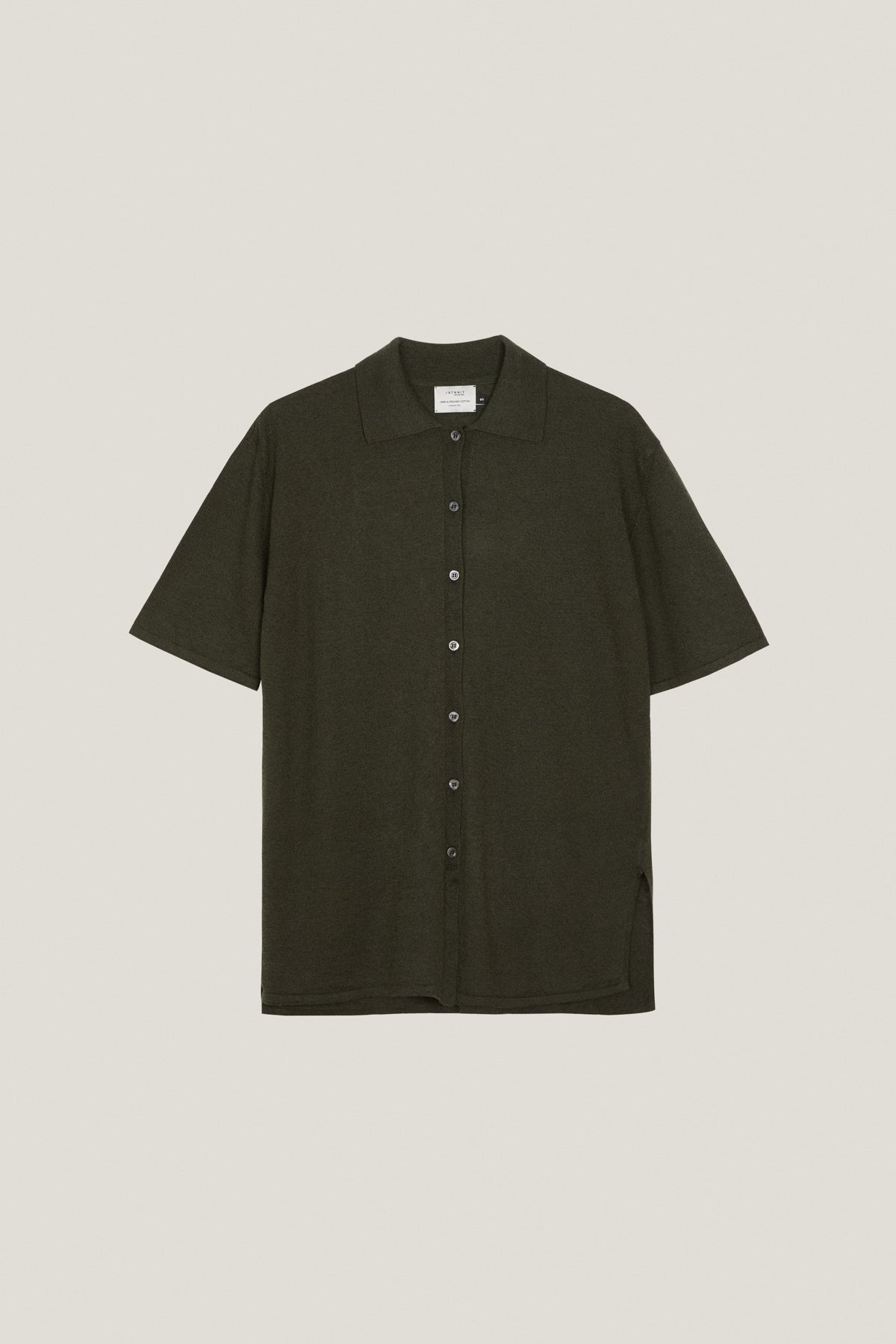 the linen cotton short sleeve relaxed shirt military green