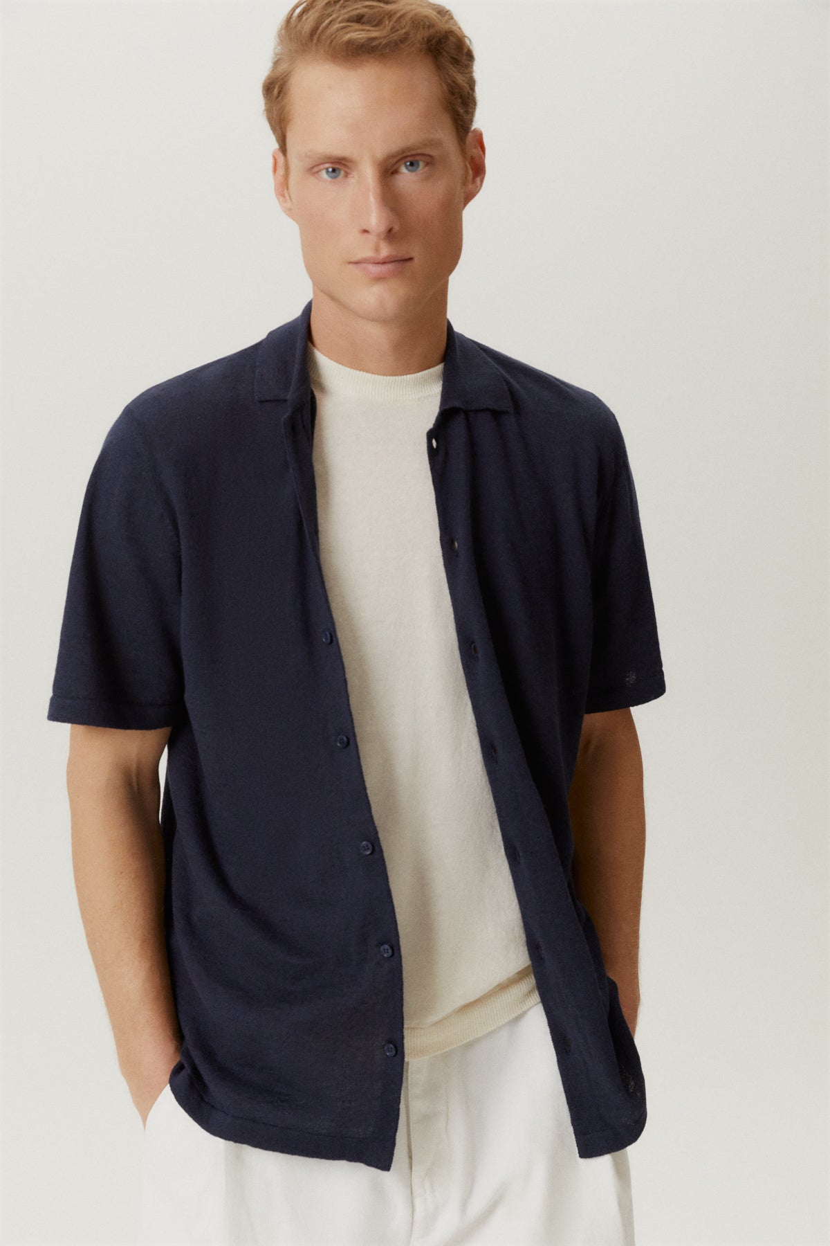 the linen cotton short sleeve shirt 2 blue navy