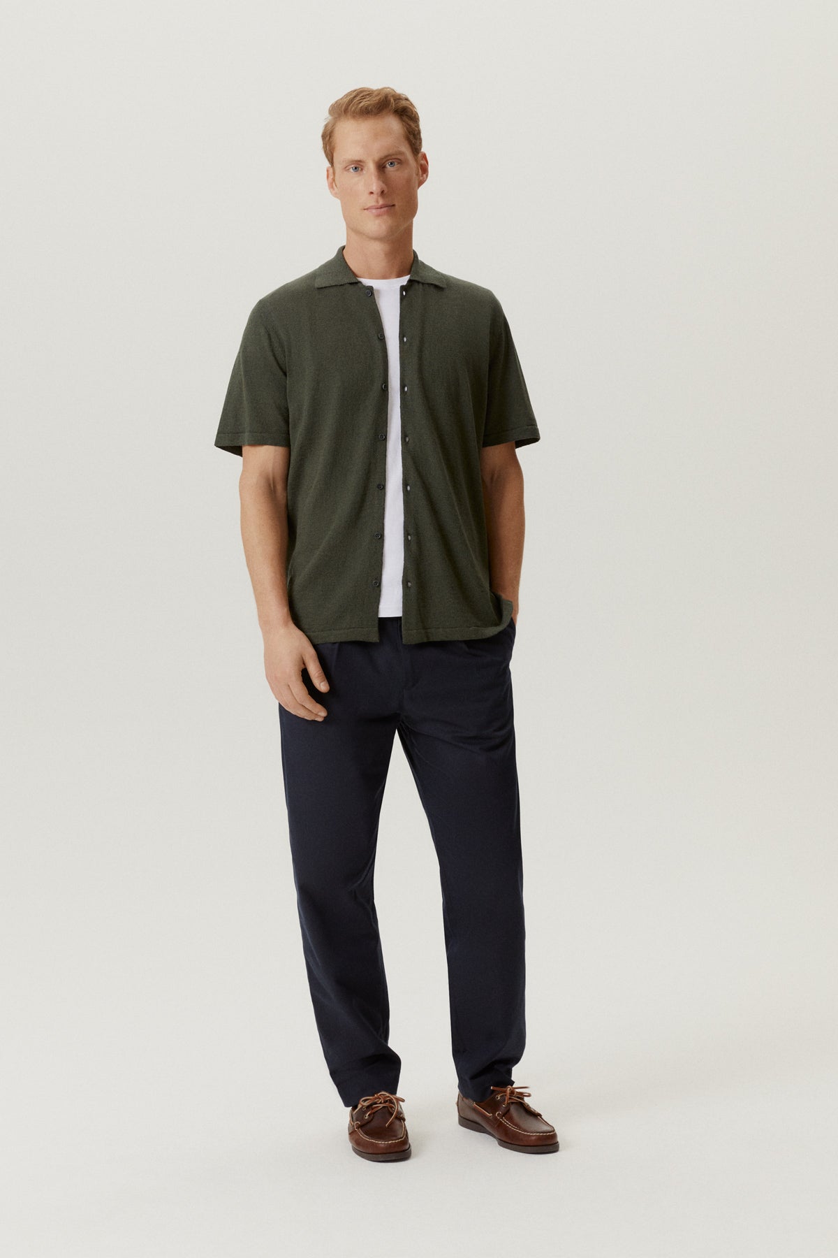 the linen cotton short sleeve shirt 2 military green