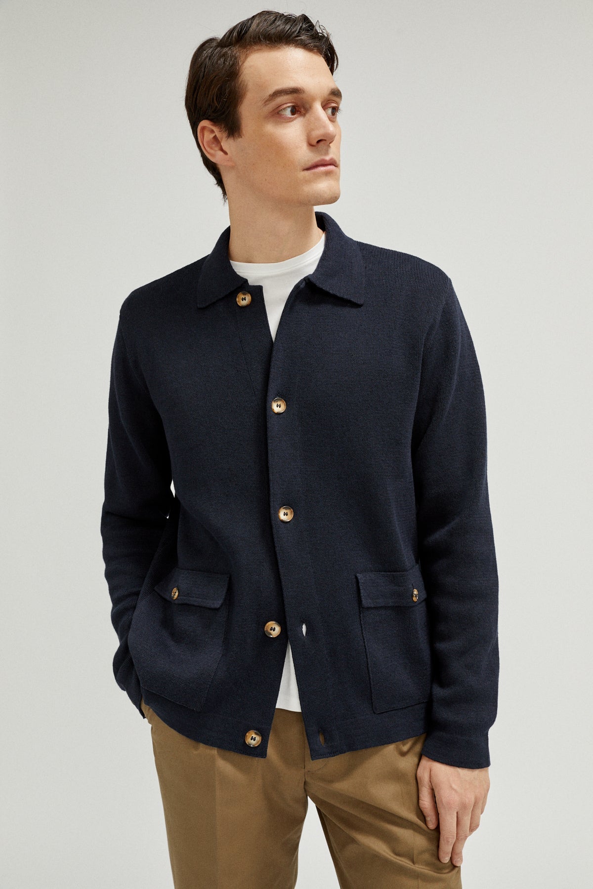 the linen cotton jacket blue navy