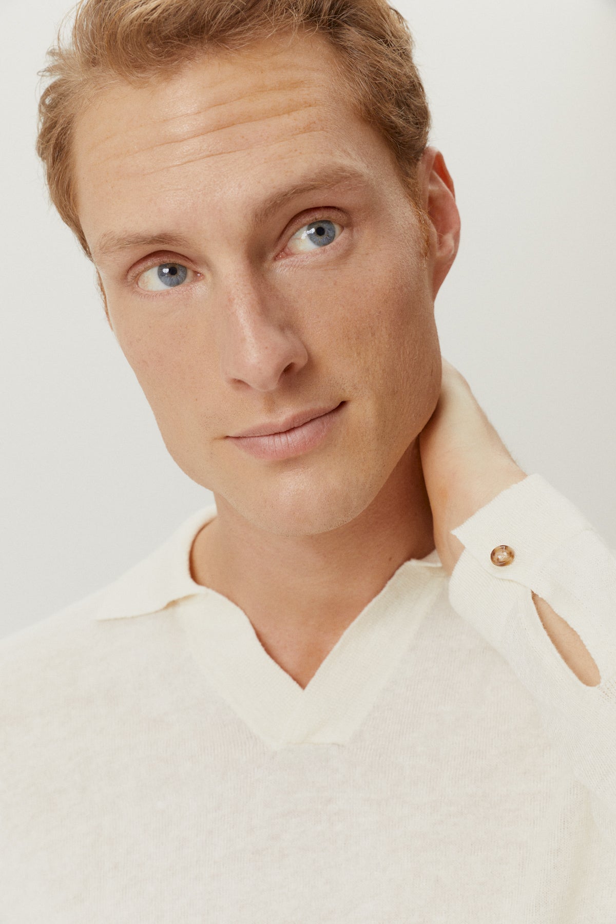 the long sleeve linen cotton polo milk white