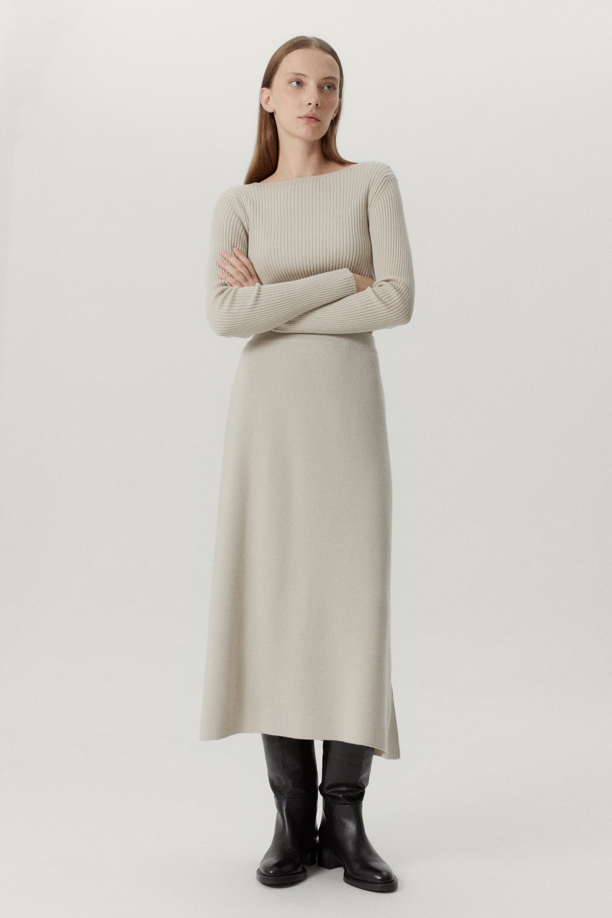 the merino wool flare skirt pearl