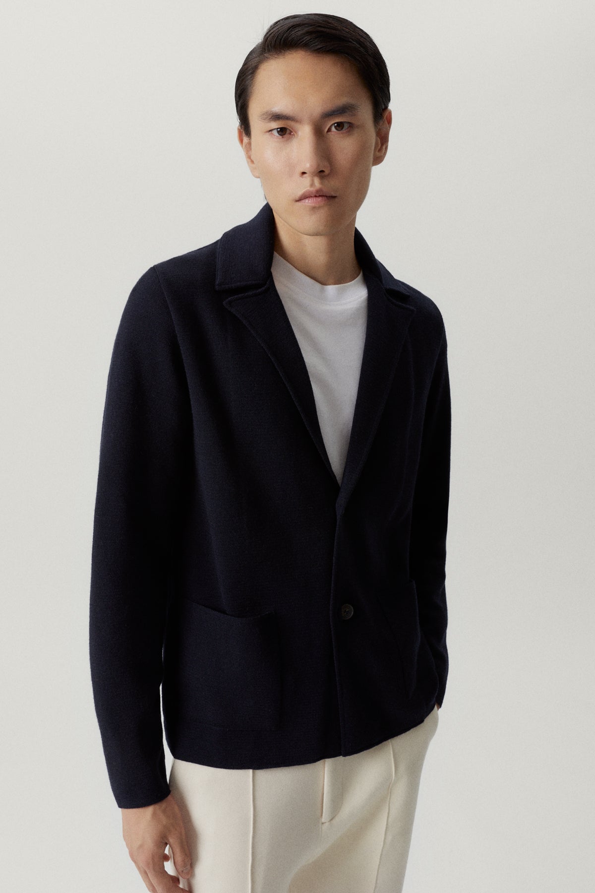 the merino wool knit blazer oxford blue