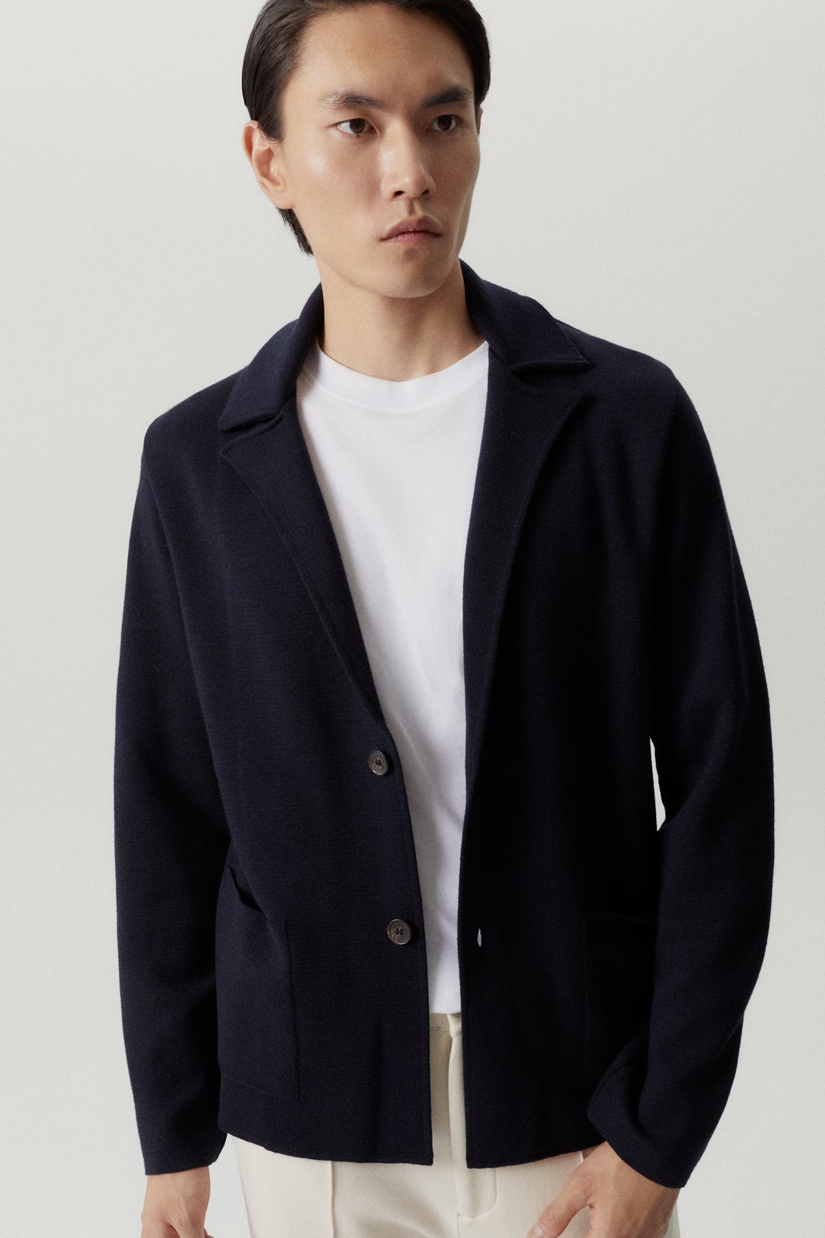 the merino wool knit blazer oxford blue