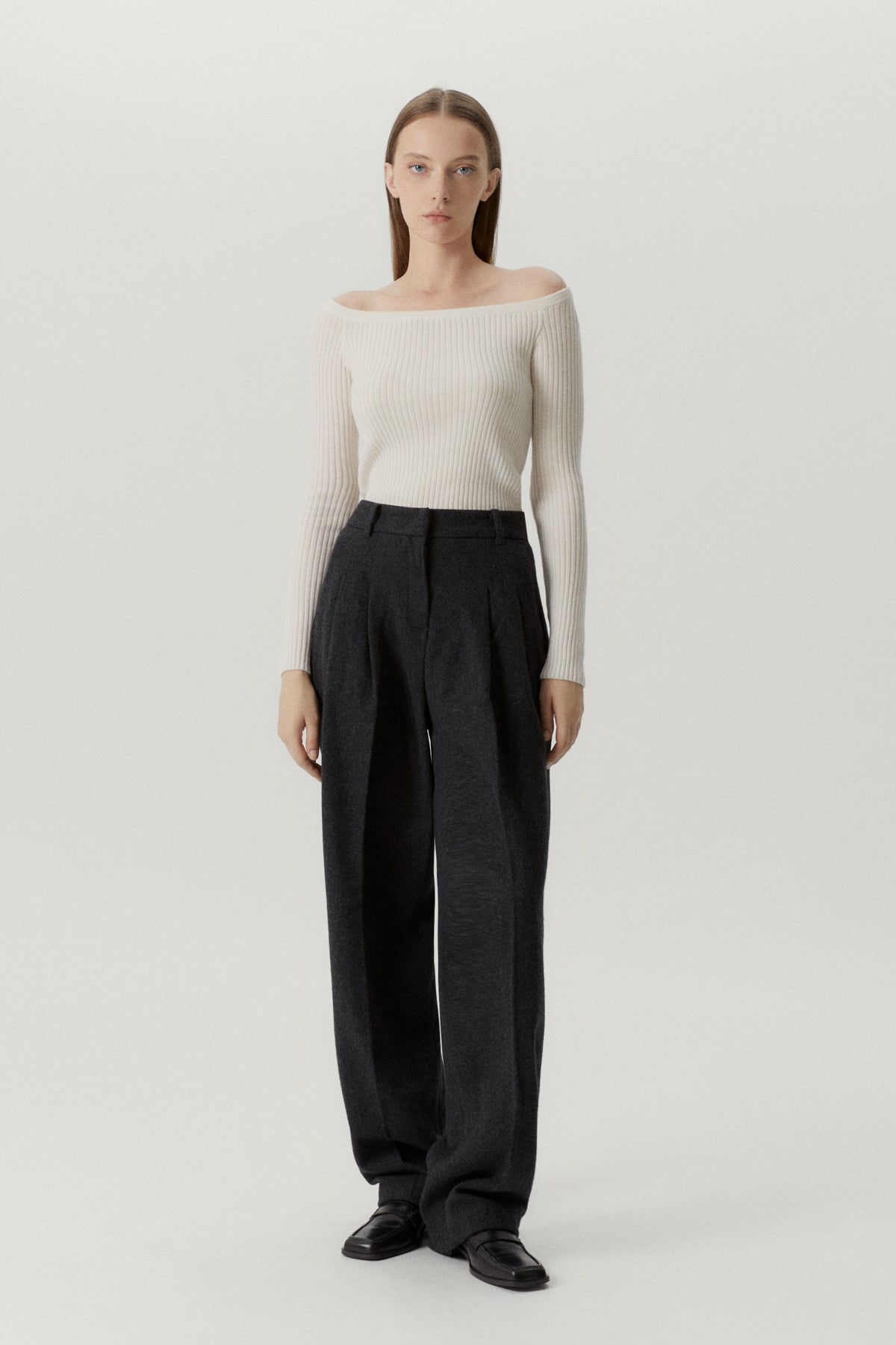 the merino wool off the shoulder top snow white