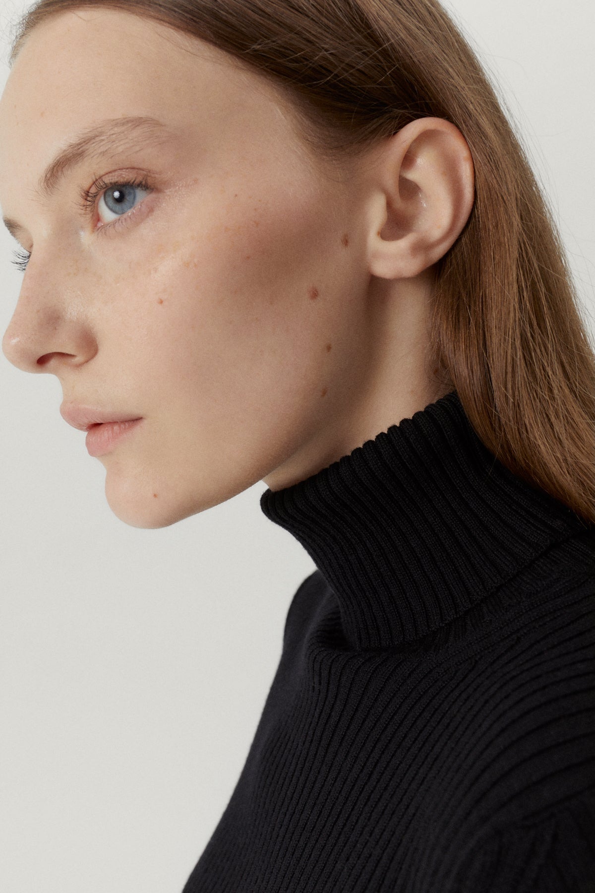 the merino wool ribbed roll neck black