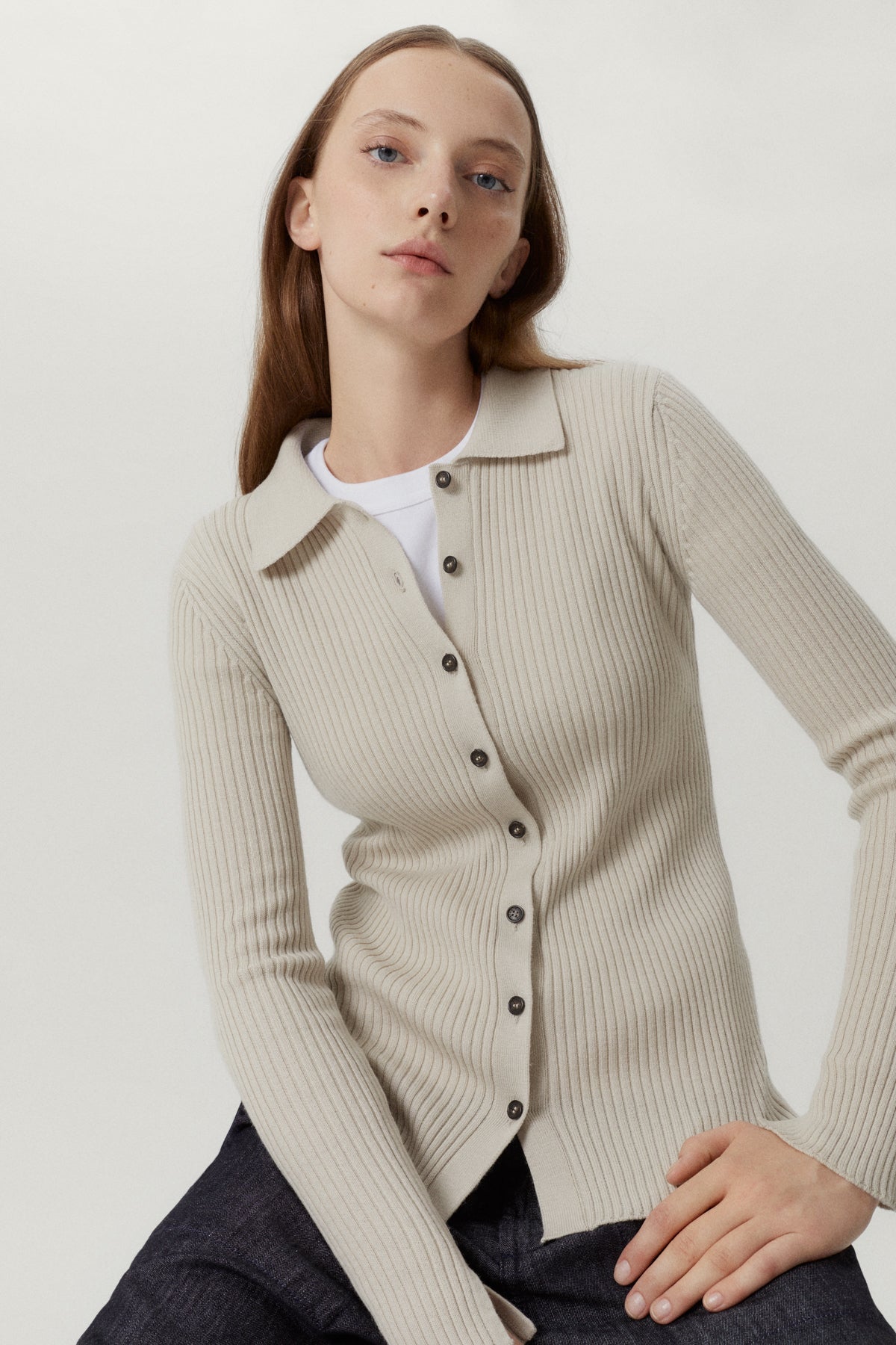 the merino wool ribbed shirt pearl