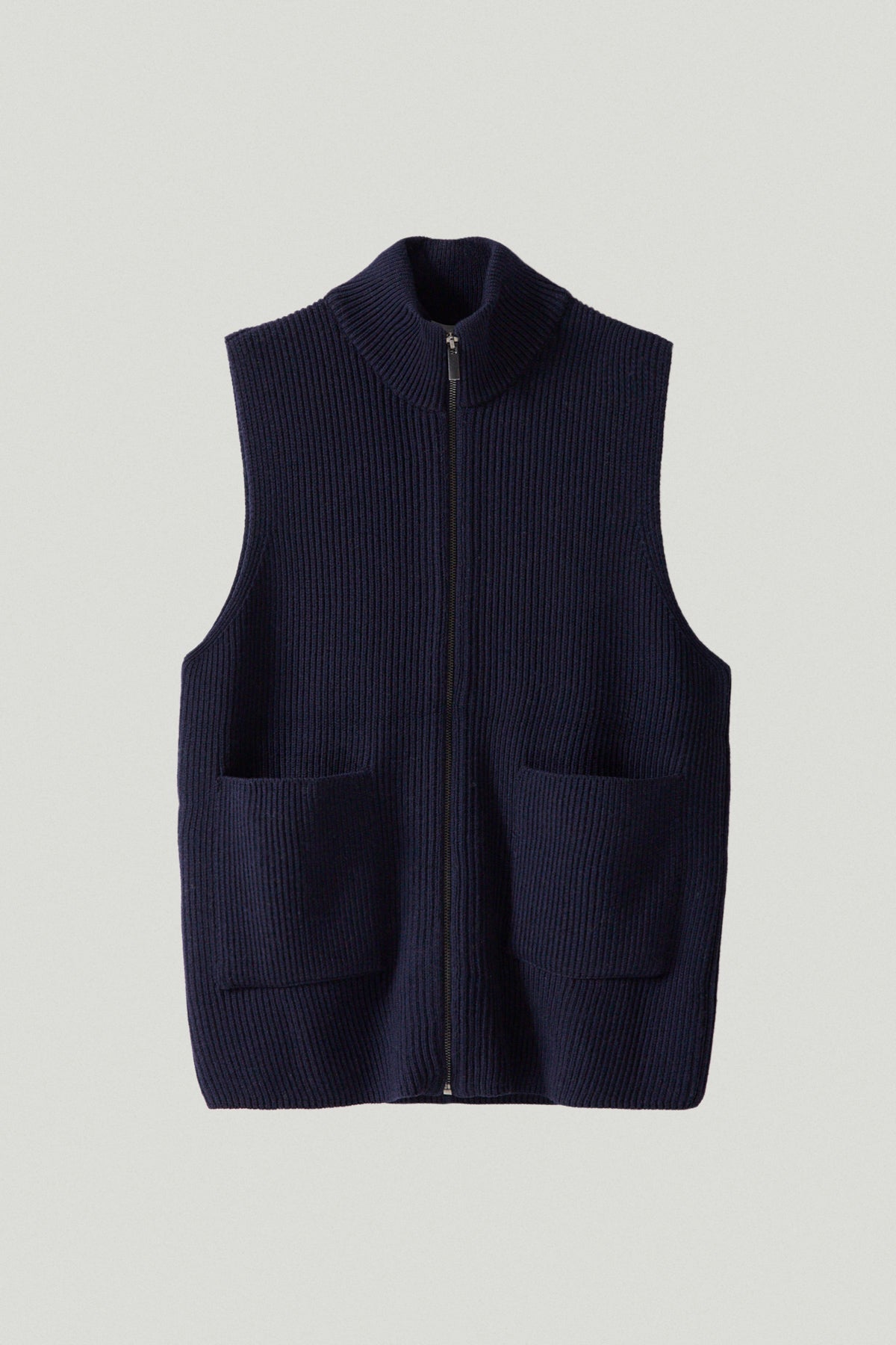 the merino wool zipped vest oxford blue