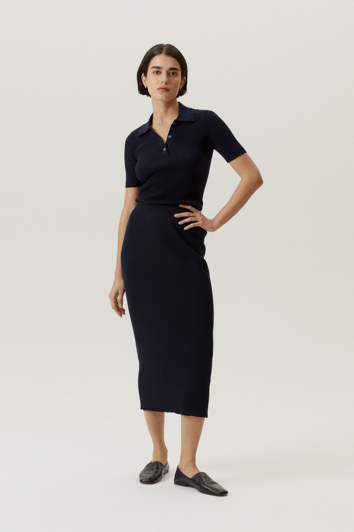 the organic cotton ribbed skirt deep blue