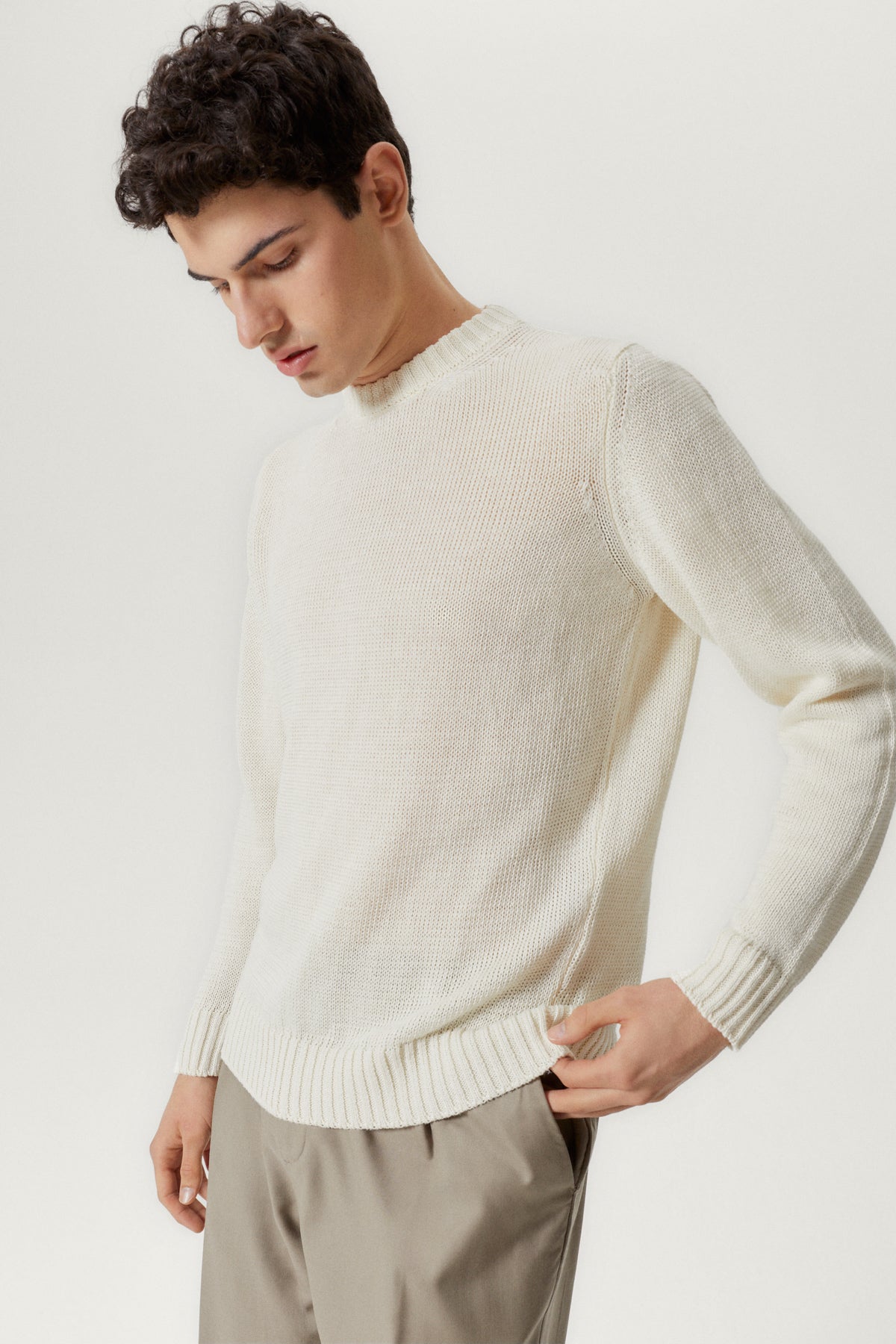 the pure linen crewneck sweater linen white
