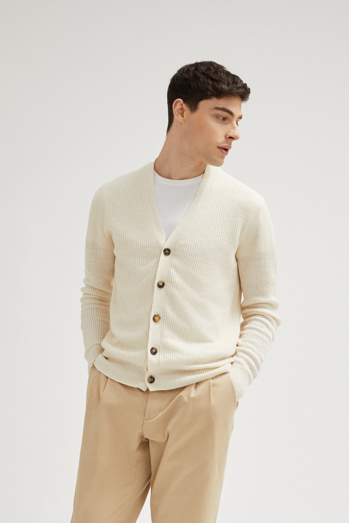 the linen cotton ribbed cardigan 2 milk white