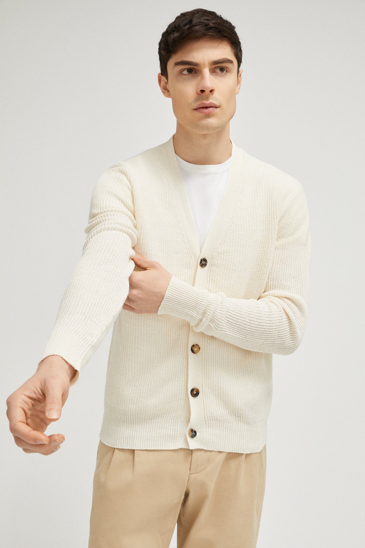 the linen cotton ribbed cardigan 2 milk white