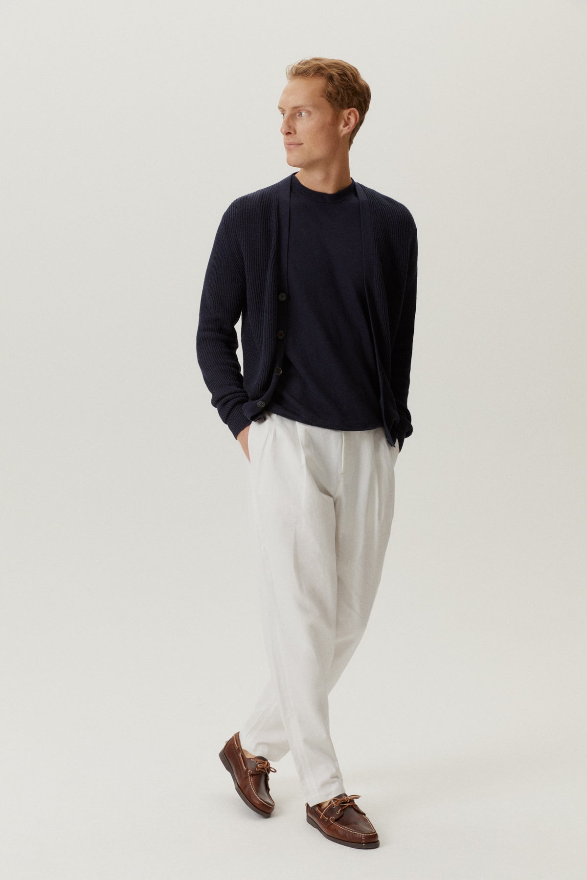 the linen cotton ribbed cardigan 2 blue navy