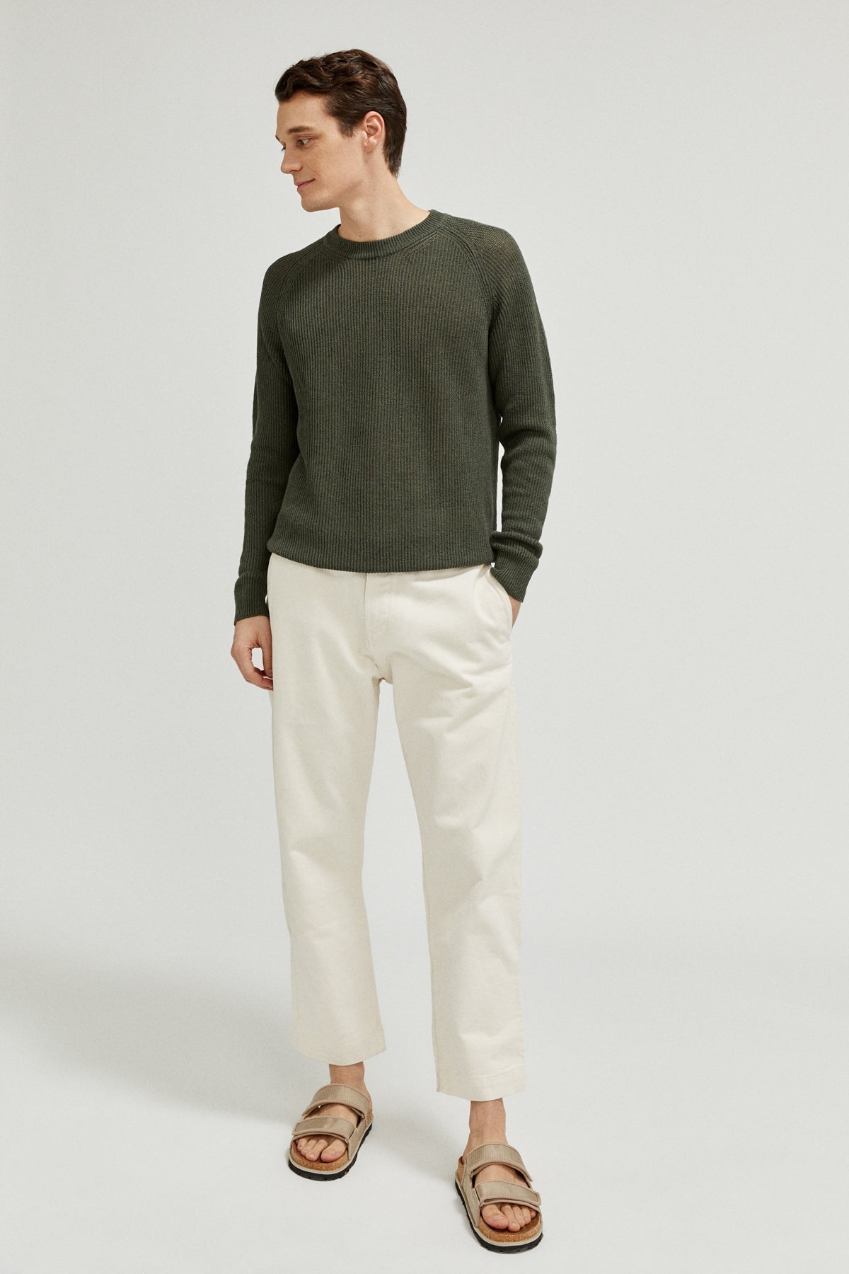 the linen cotton ribbed sweater military green