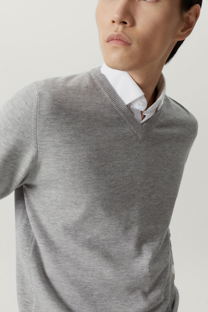 Grey Melange | The Ultrasoft V-Neck Sweater