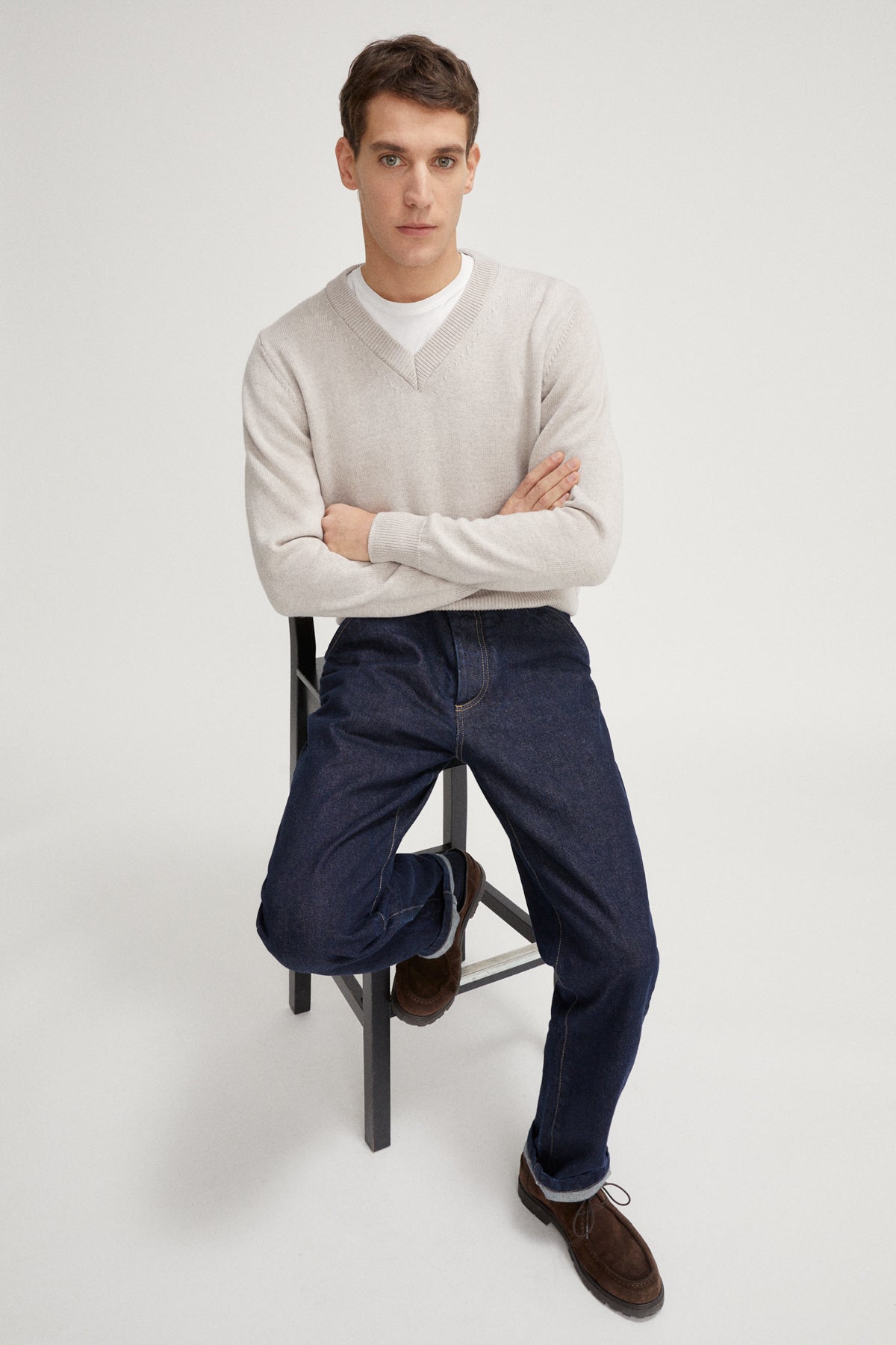 the wool vintage v neck greige