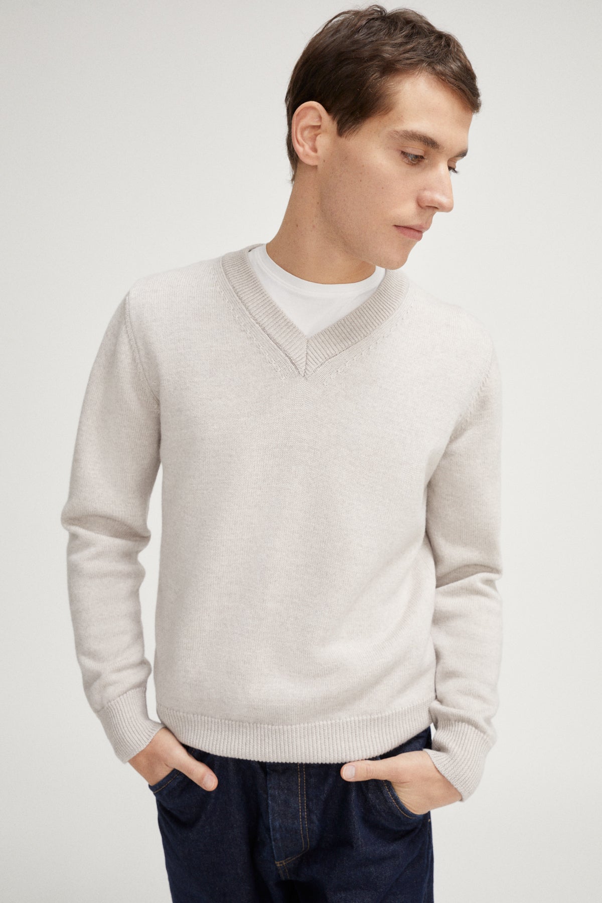 the wool vintage v neck greige