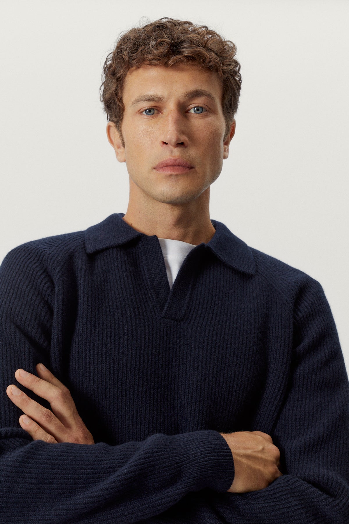 the woolen ribbed polo blue navy