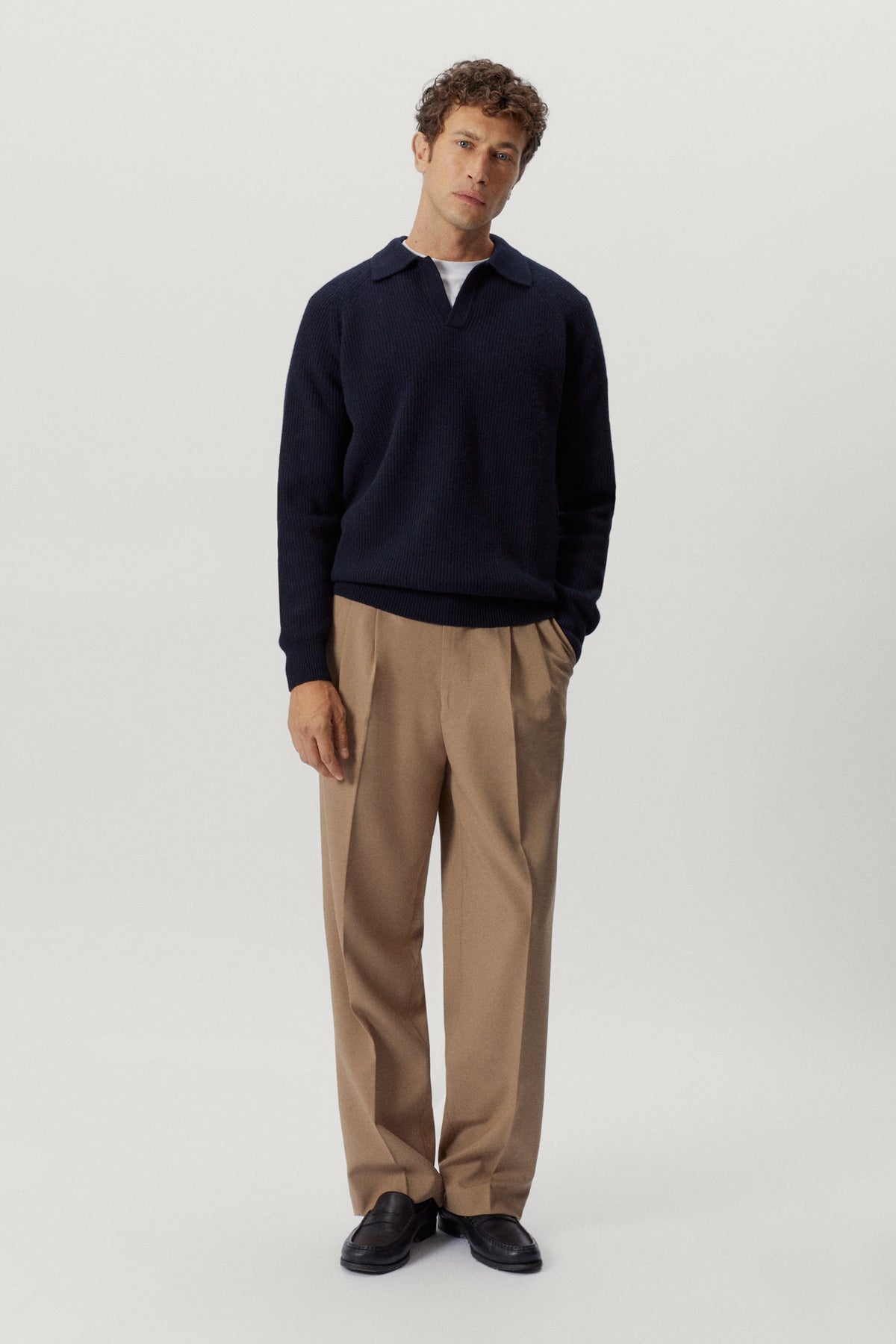 the woolen ribbed polo blue navy