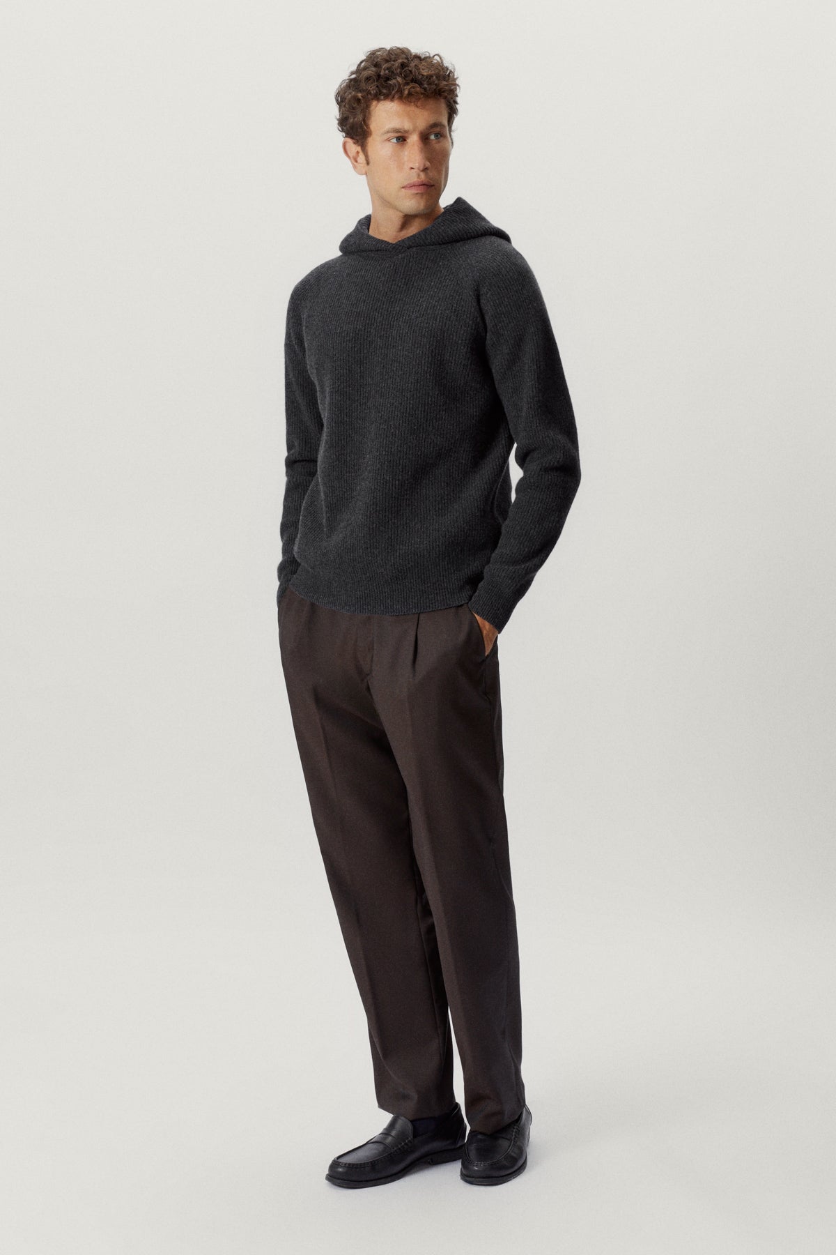 the woolen ribbed hoodie sweater ash grey