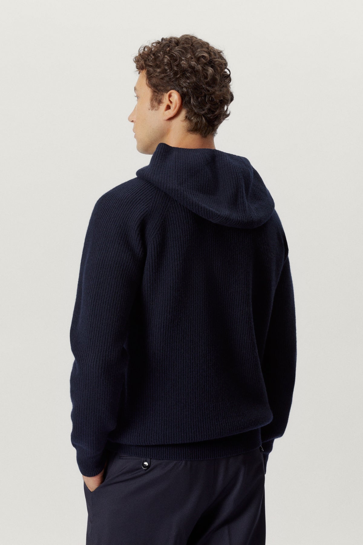 the woolen ribbed hoodie sweater blue navy