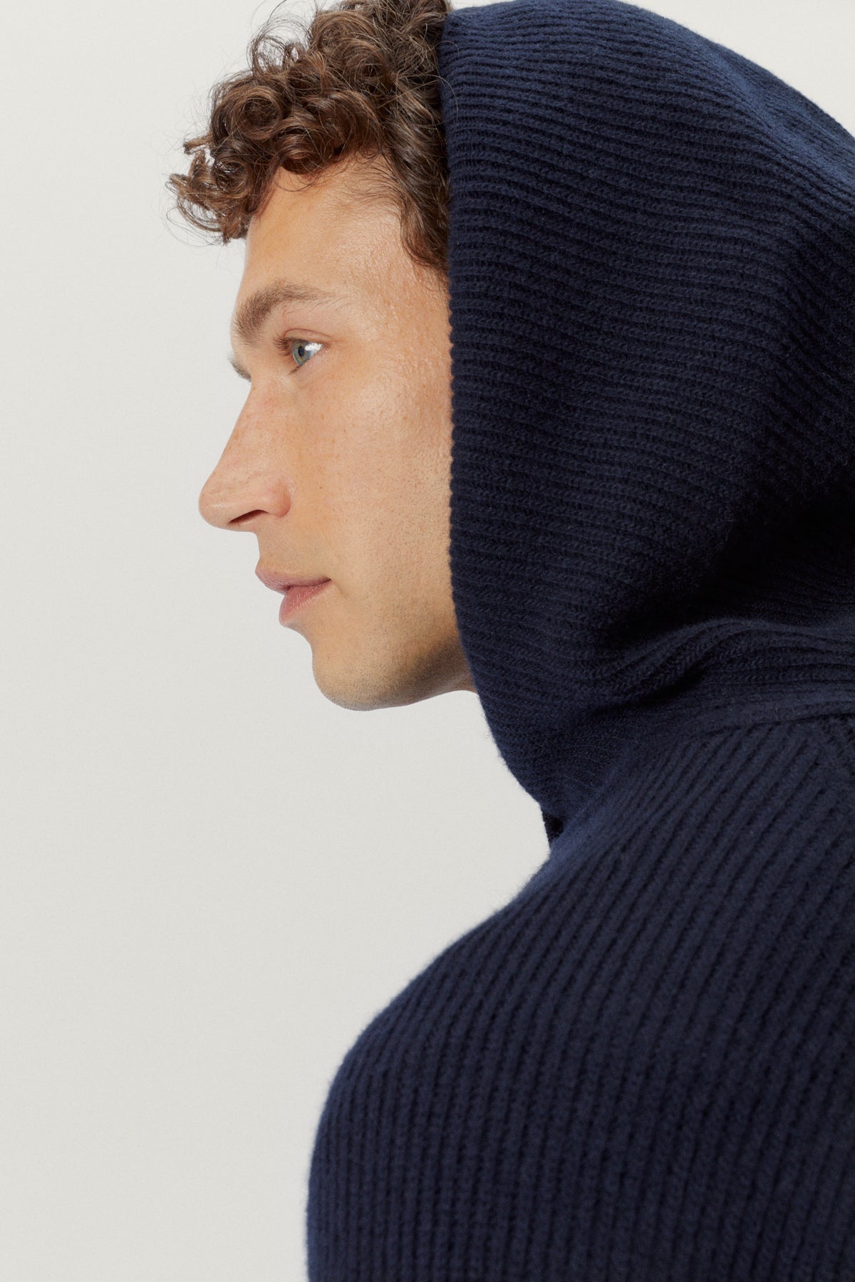 the woolen ribbed hoodie sweater blue navy