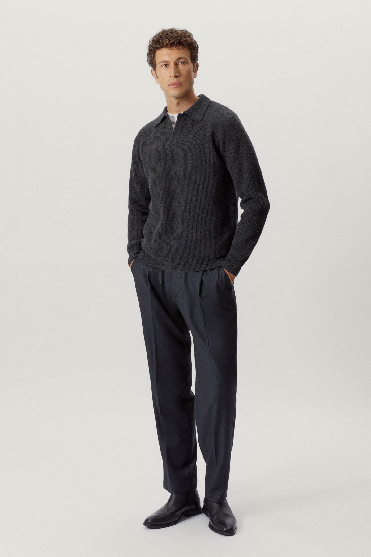 the woolen ribbed polo ash grey
