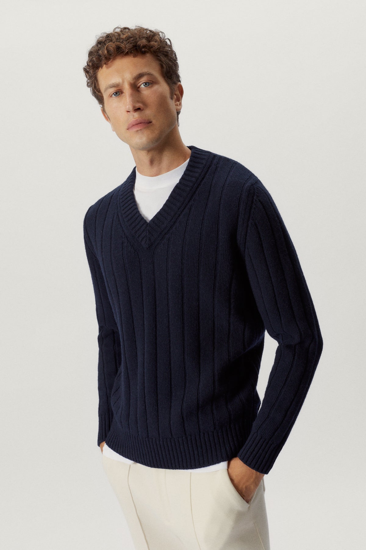 the woolen vintage v neck blue navy
