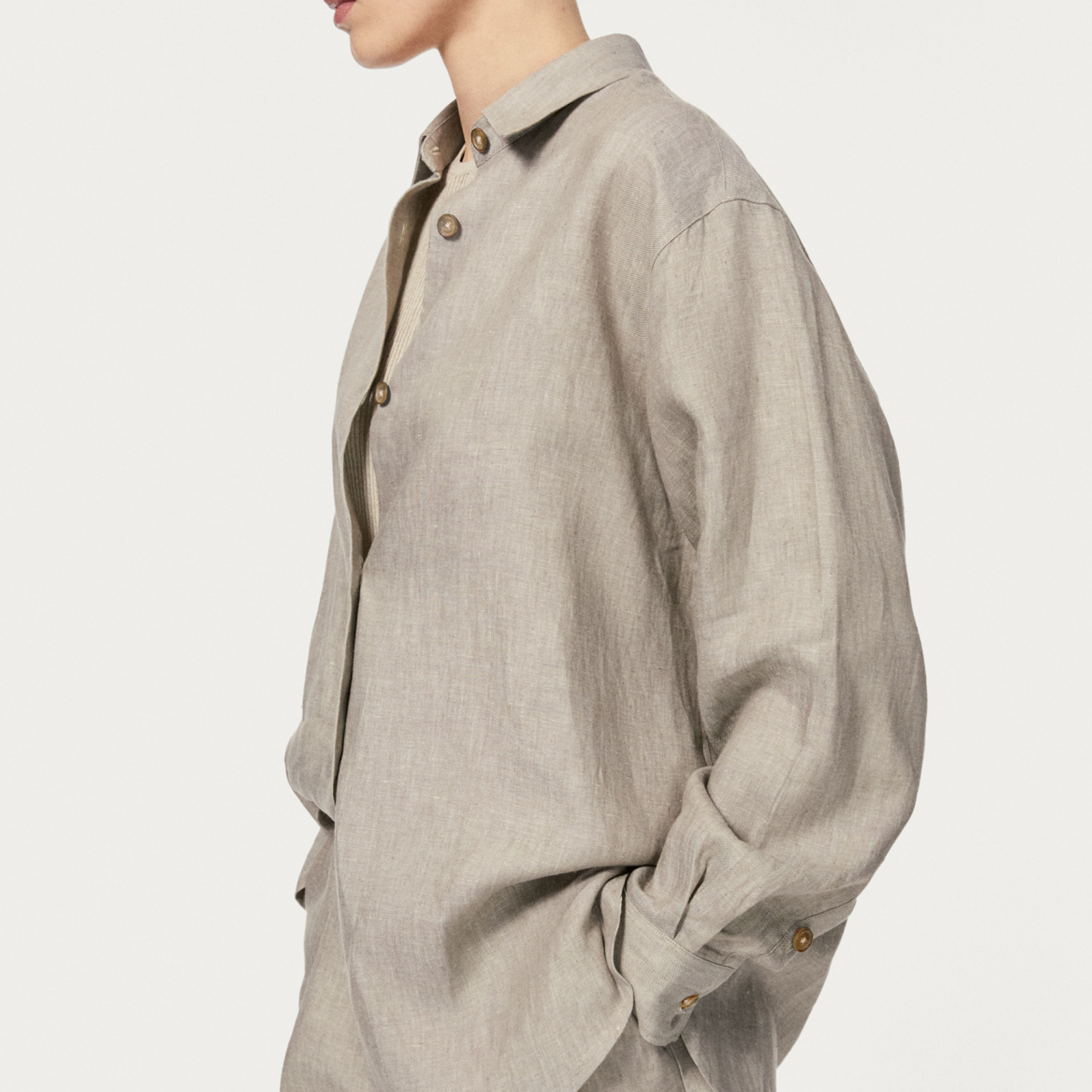 Linen twill overshirt beige - woman