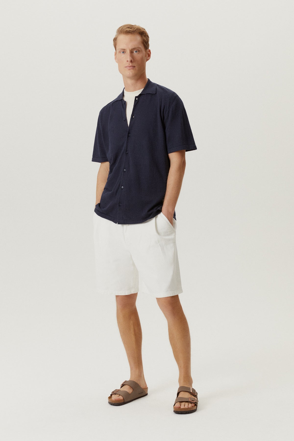 the linen cotton short sleeve shirt 2 blue navy