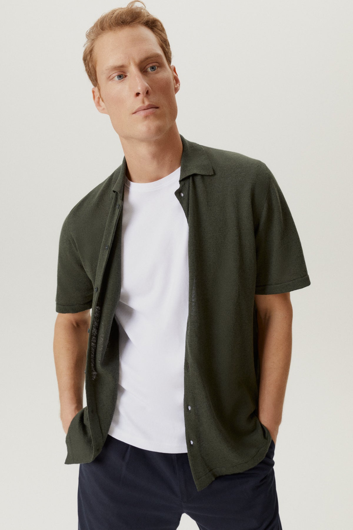 the linen cotton short sleeve shirt 2 military green