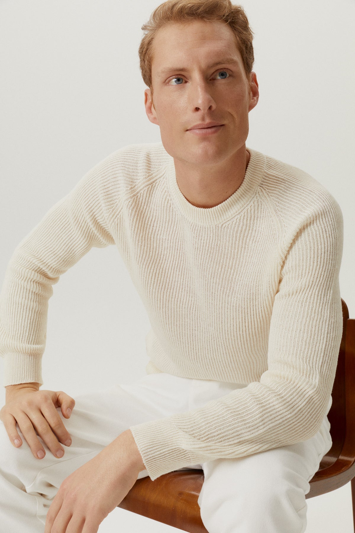 the linen cotton ribbed sweater milk white