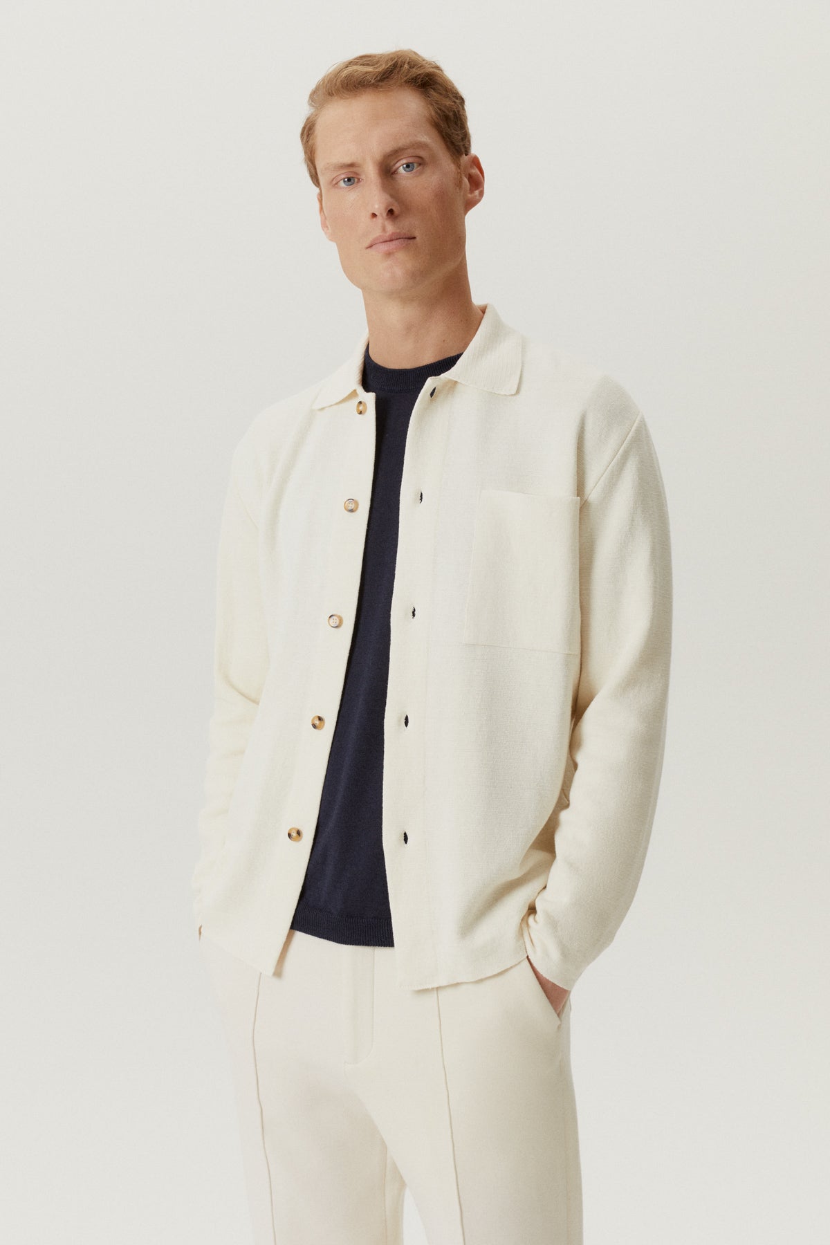 the linen cotton lightweight overshirt milk white