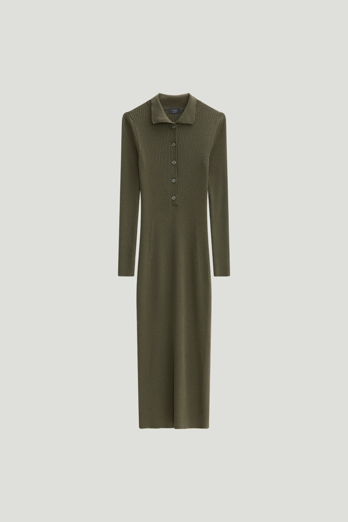 The Merino Wool Ribbed Polo Dress - green