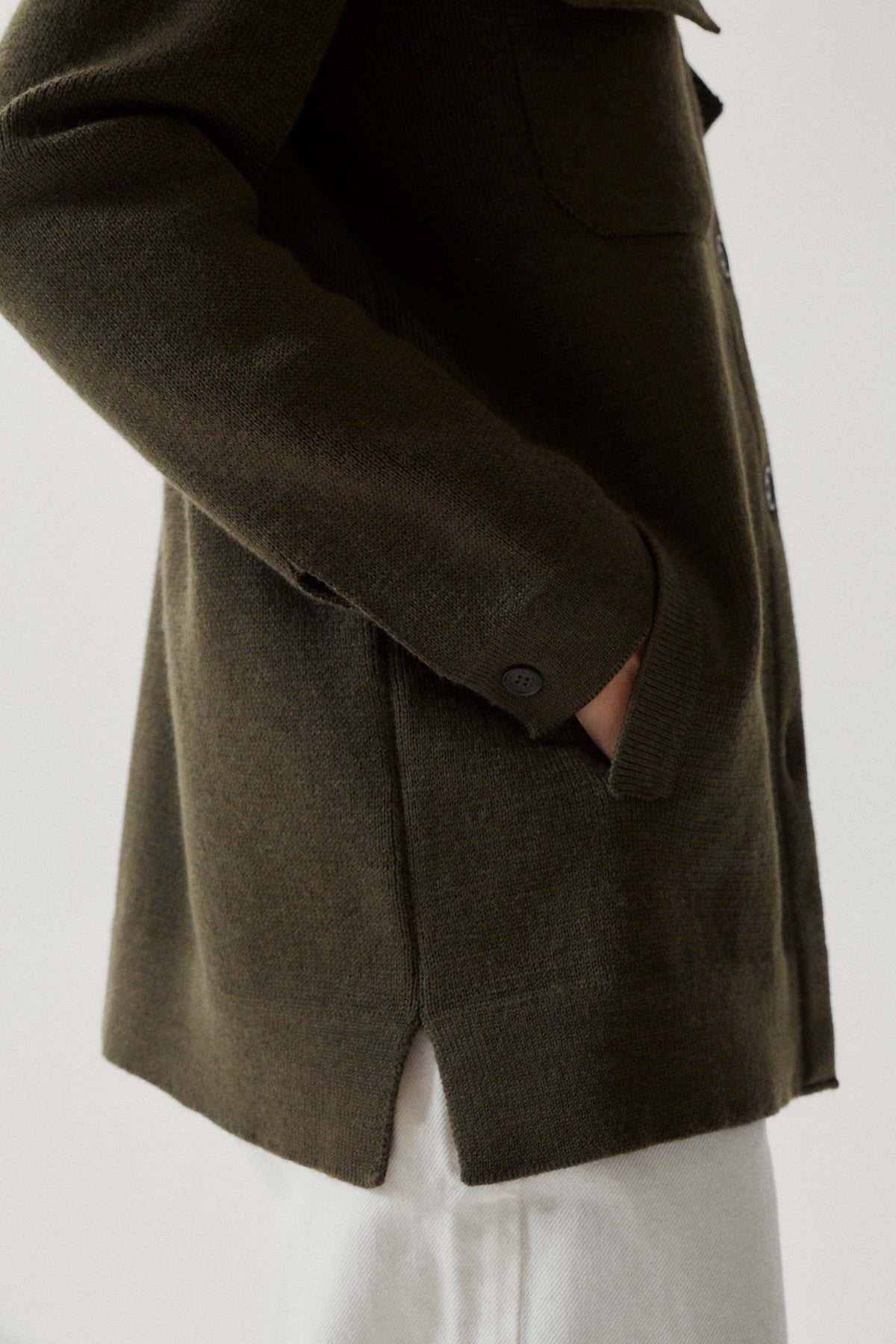 the merino wool long jacket military green