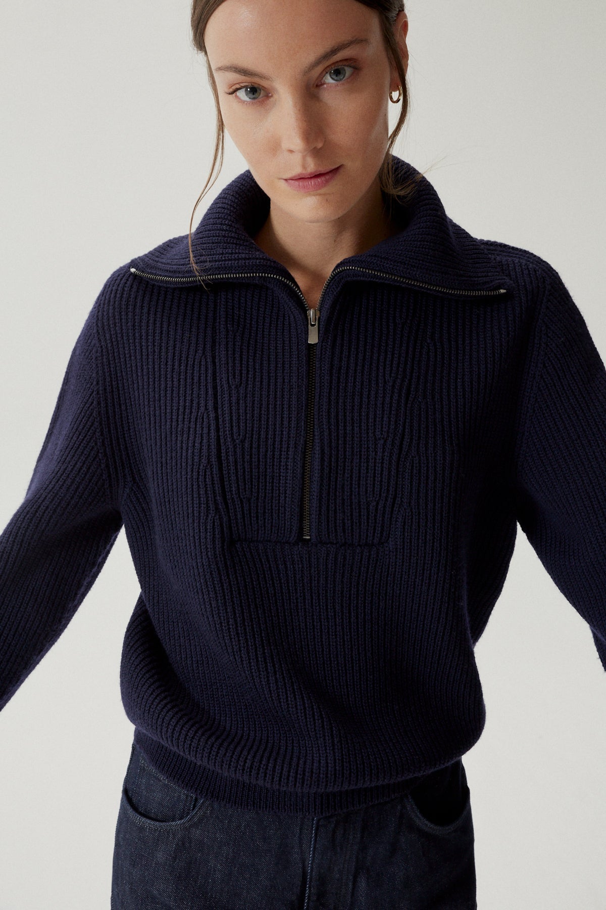 the merino wool half zip sweater oxford blue