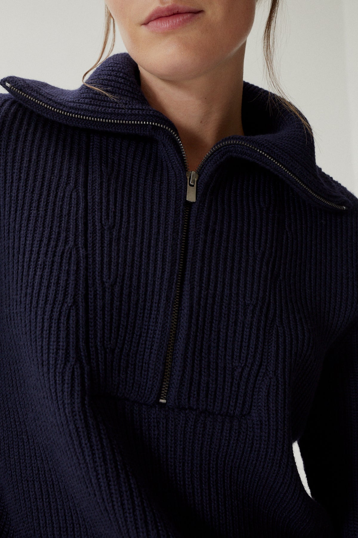 the merino wool half zip sweater oxford blue