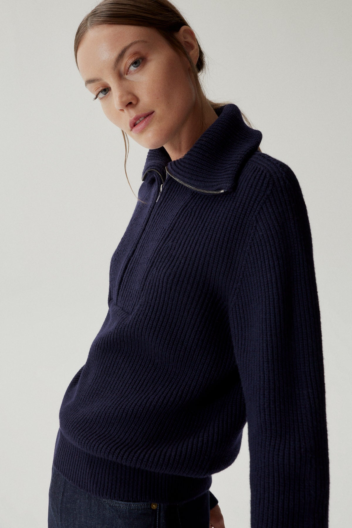 the merino wool half zip sweater oxford blue