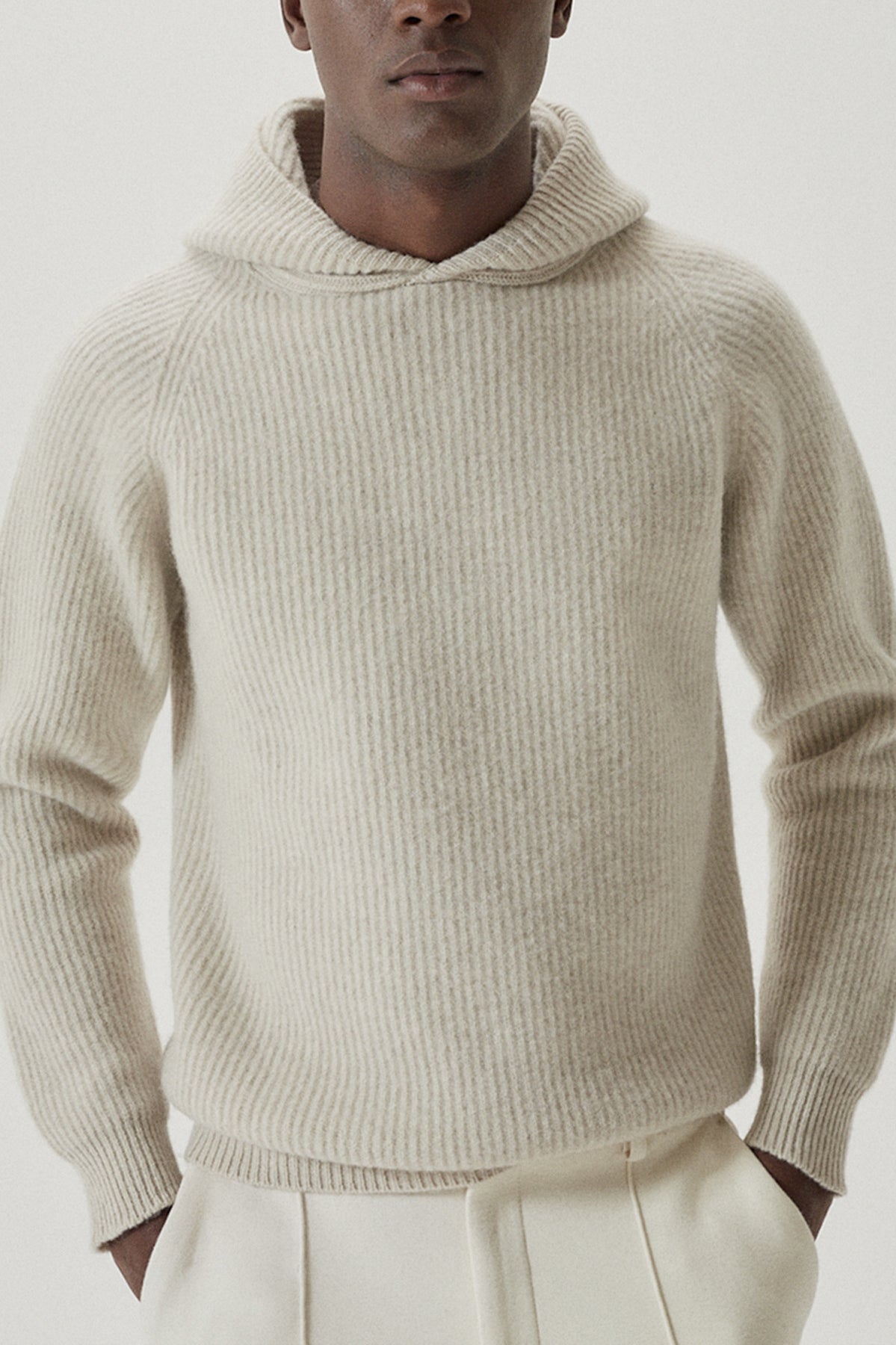 the woolen ribbed hoodie imperfect version ecru