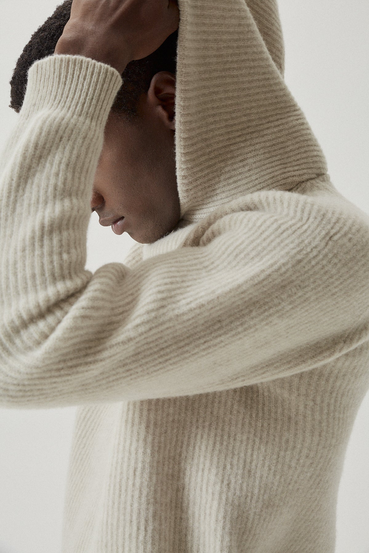 the woolen ribbed hoodie imperfect version ecru