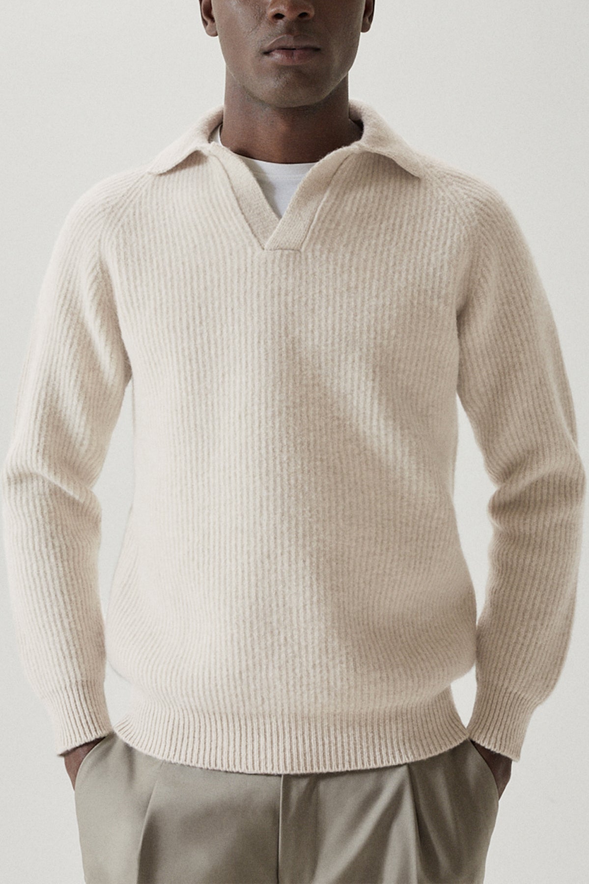 The Woolen Ribbed Polo - Imperfect Version | Ecru