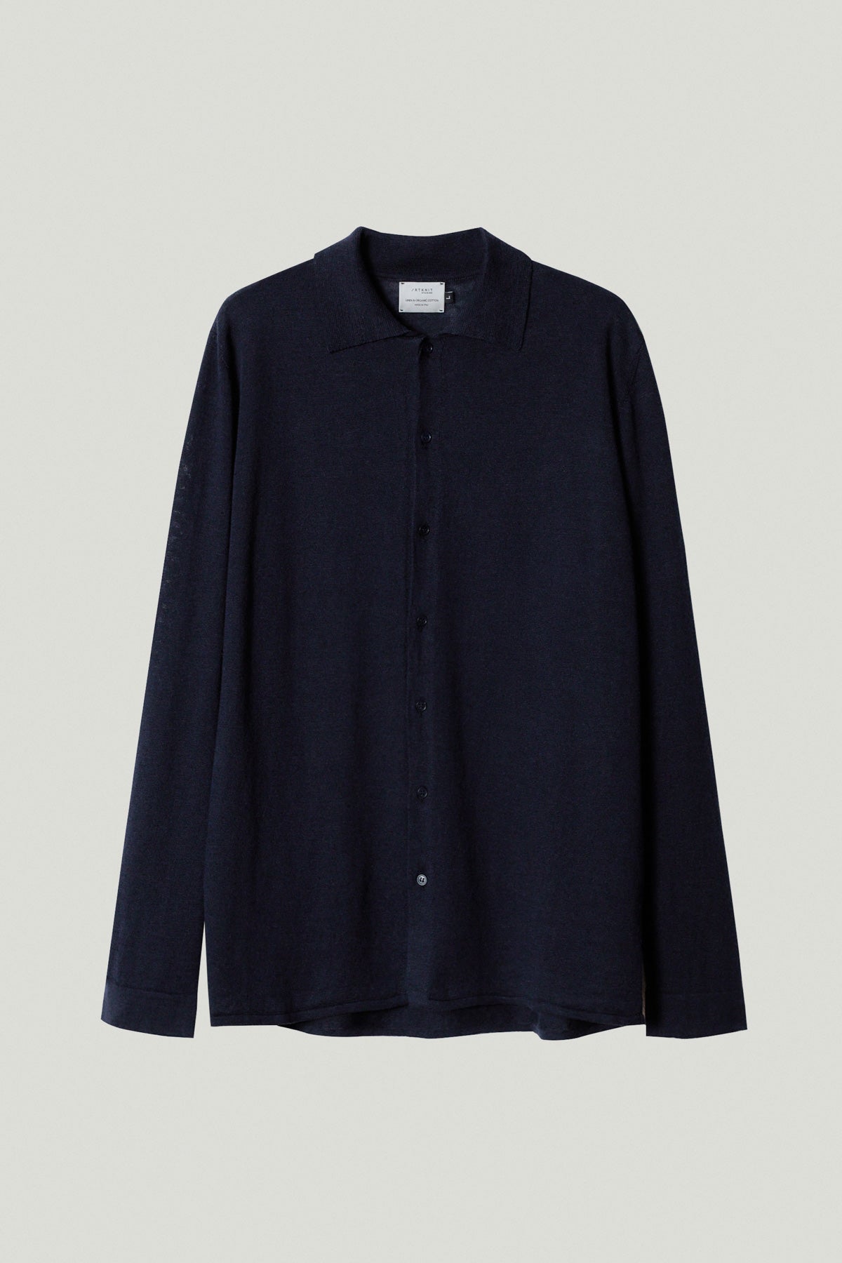 the linen cotton knit shirt blue navy