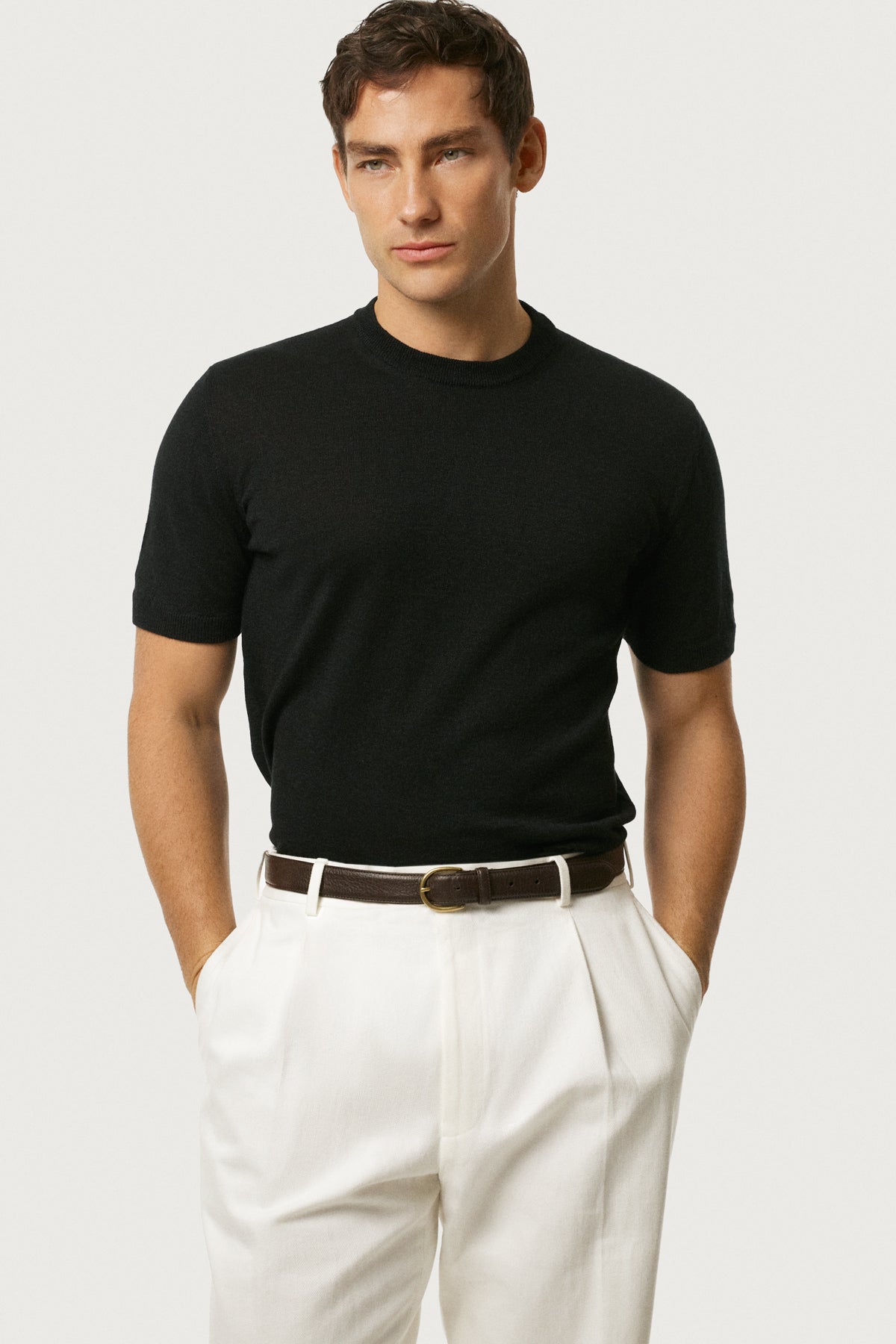 The Linen Cotton Knit T-Shirt Black