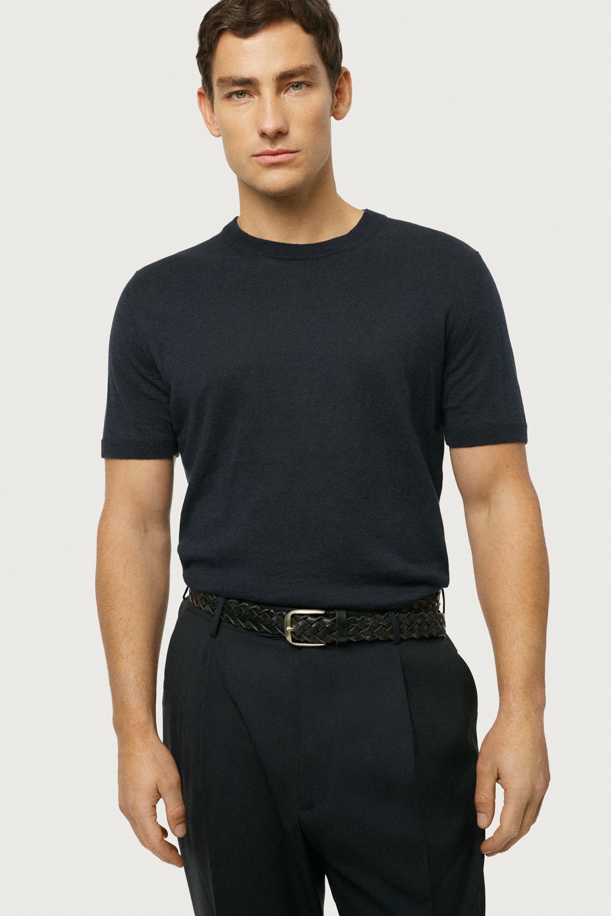 The Linen Cotton Knit T-Shirt Blue Navy