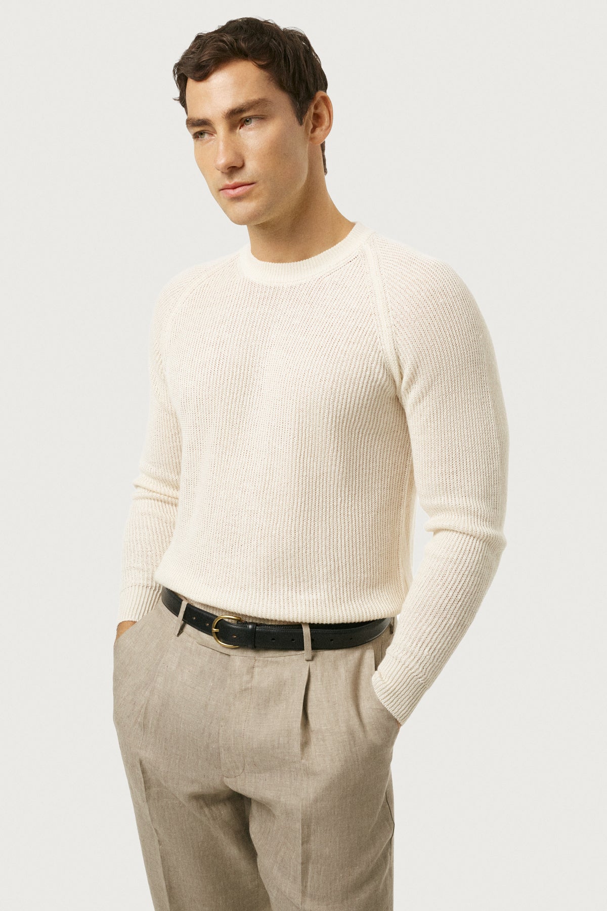The Linen Cotton Ribbed Sweater Milk White