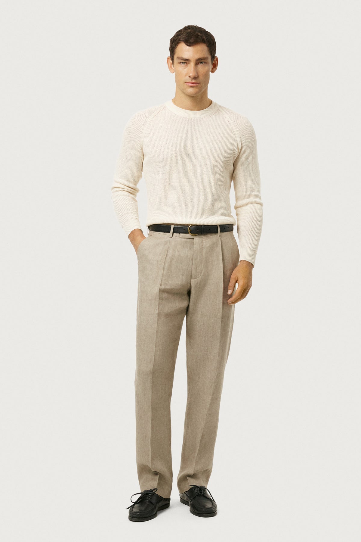 The Linen Cotton Ribbed Sweater Milk White