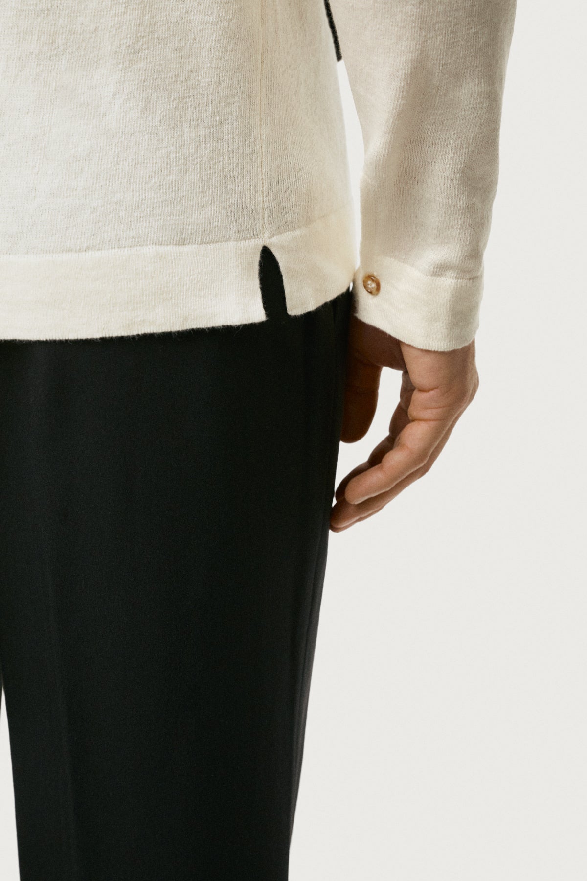 The Long-Sleeve Linen Cotton Polo Milk White