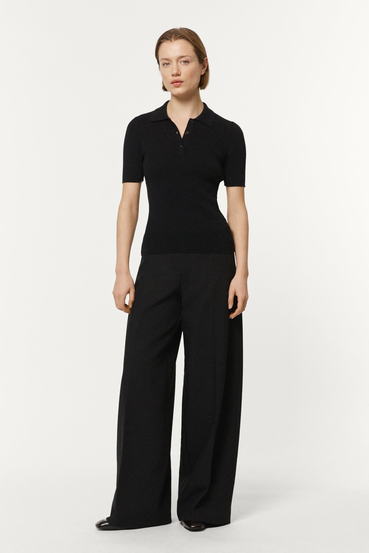 The Organic Cotton Ribbed Polo Black