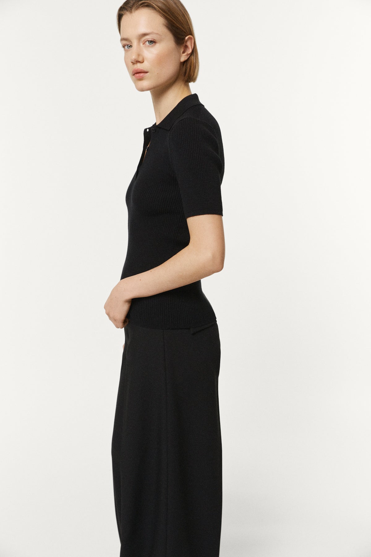 The Organic Cotton Ribbed Polo Black