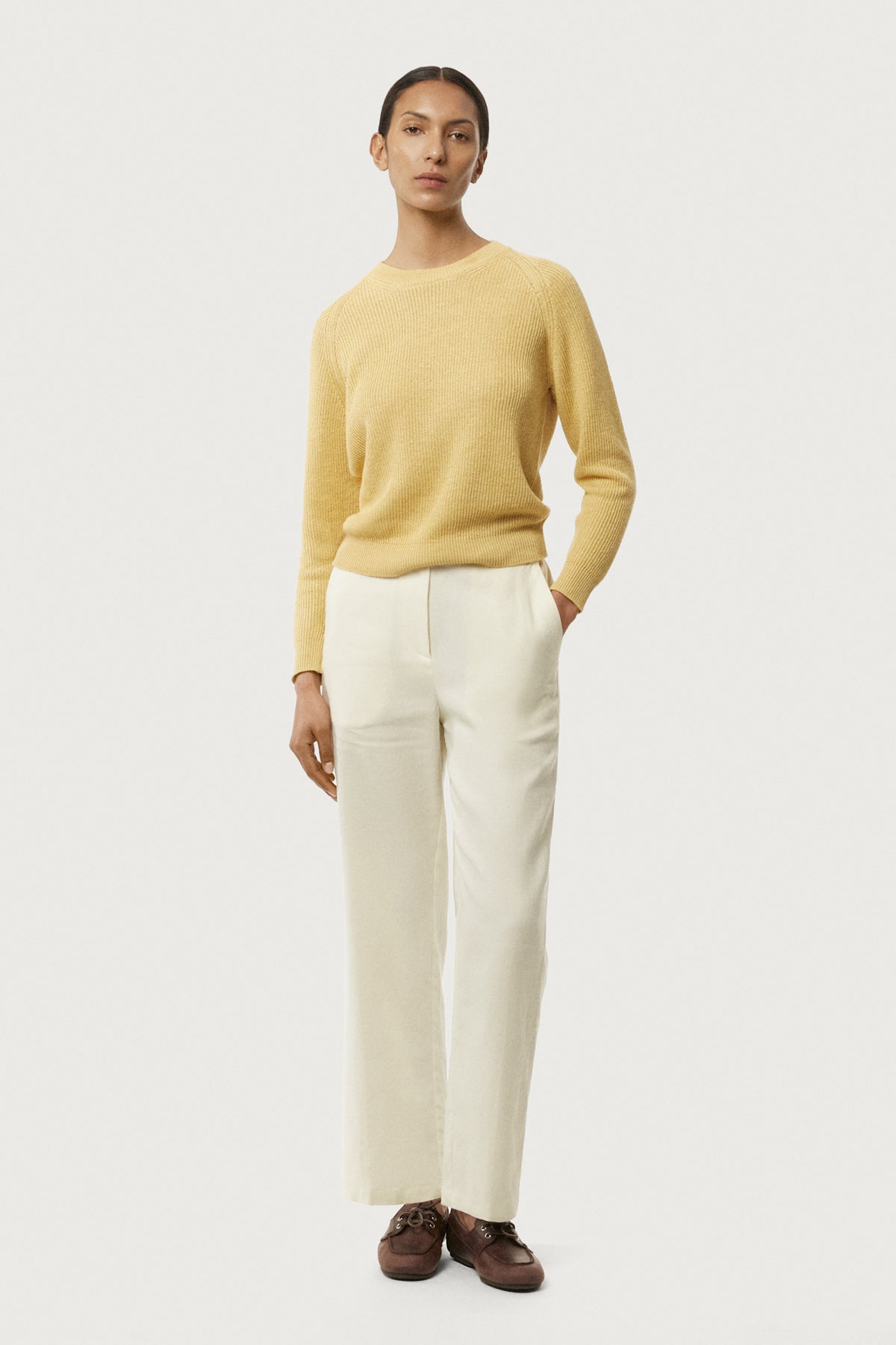 The Linen Cotton Ribbed Sweater Saffron